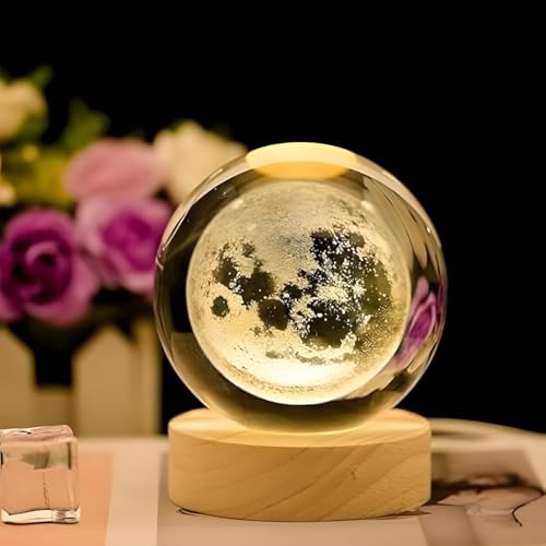 One94Store 3D Saturn Crystal Ball Night Lamp,Creative Engraved Crystal Ball Night Light, USB Table LED Wooden Crystal Ball for Home Office Decoration Birthday Gift Adults (Saturn)(Warm White)