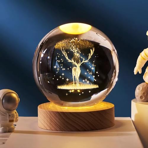 One94Store 3D Saturn Crystal Ball Night Lamp,Creative Engraved Crystal Ball Night Light, USB Table LED Wooden Crystal Ball for Home Office Decoration Birthday Gift Adults (Saturn)(Warm White)