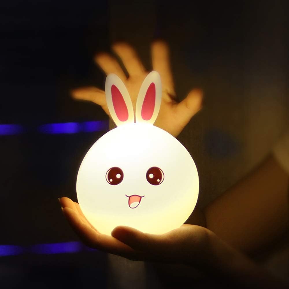 MOGADGET Night Lamp for Kids,Silicone Cute Little Rabbit LED Table Lamp, Birthday Gift for Kids (2-5 Years), Colour Changing with USB Rechargeable Night Light(Rabbit Lamp), Multicolour