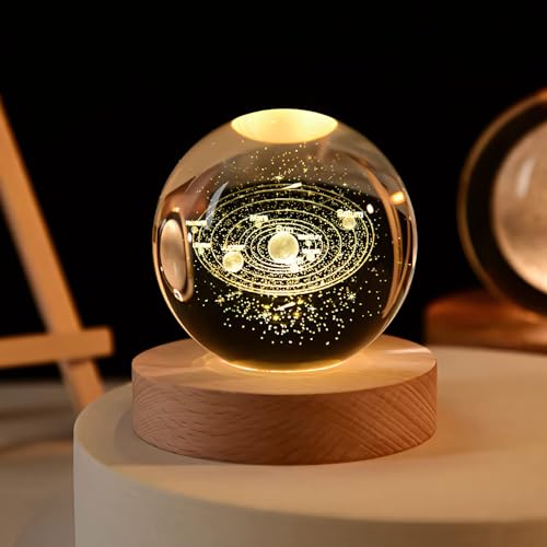 One94Store 3D Saturn Crystal Ball Night Lamp,Creative Engraved Crystal Ball Night Light, USB Table LED Wooden Crystal Ball for Home Office Decoration Birthday Gift Adults (Saturn)(Warm White)