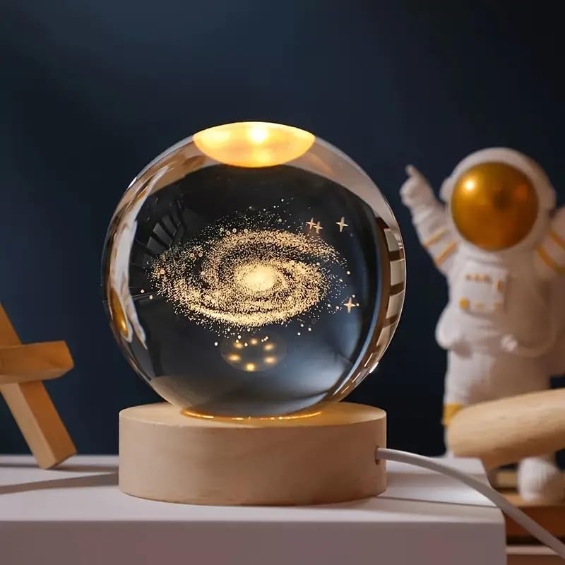 One94Store 3D Saturn Crystal Ball Night Lamp,Creative Engraved Crystal Ball Night Light, USB Table LED Wooden Crystal Ball for Home Office Decoration Birthday Gift Adults (Saturn)(Warm White)