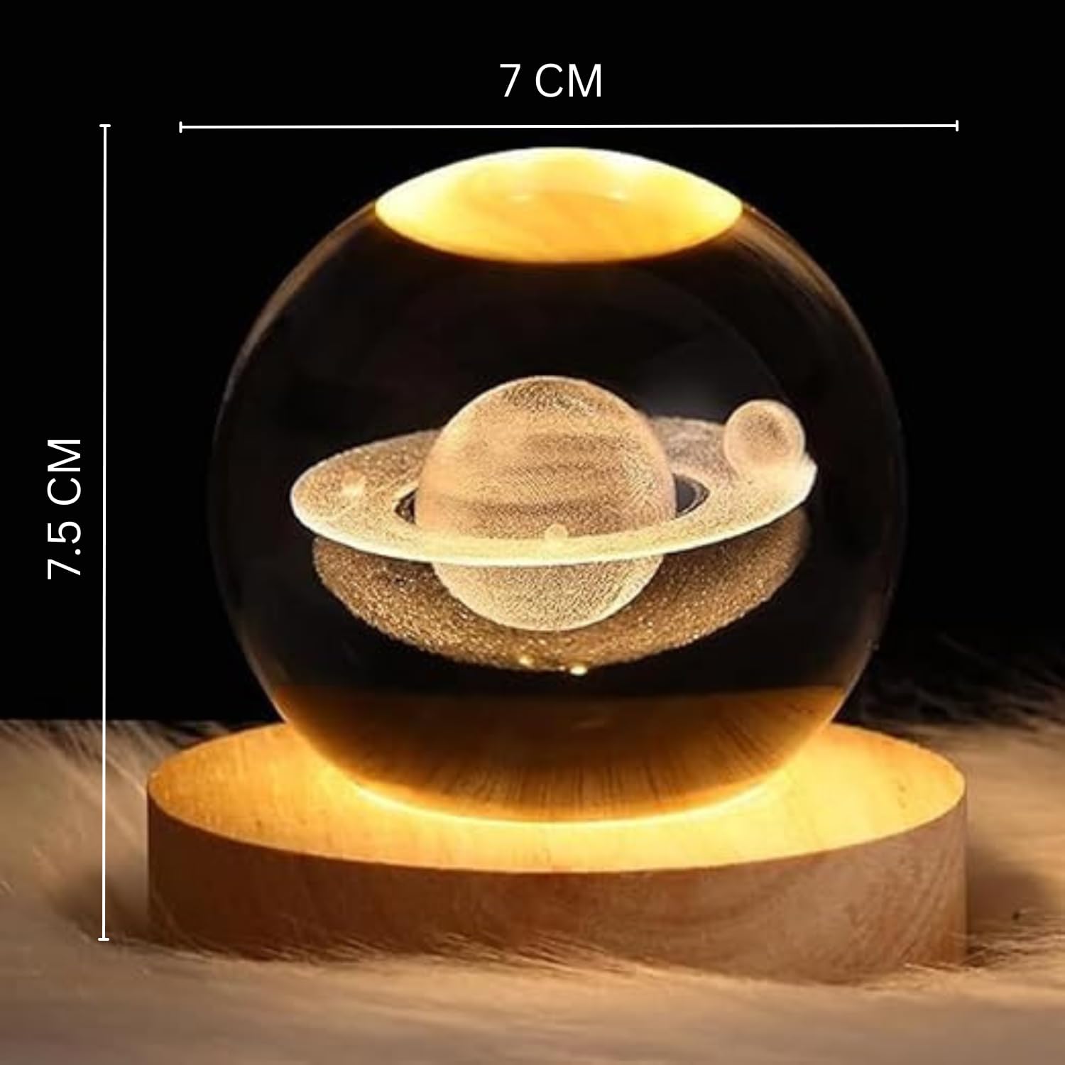 One94Store 3D Saturn Crystal Ball Night Lamp,Creative Engraved Crystal Ball Night Light, USB Table LED Wooden Crystal Ball for Home Office Decoration Birthday Gift Adults (Saturn)(Warm White)