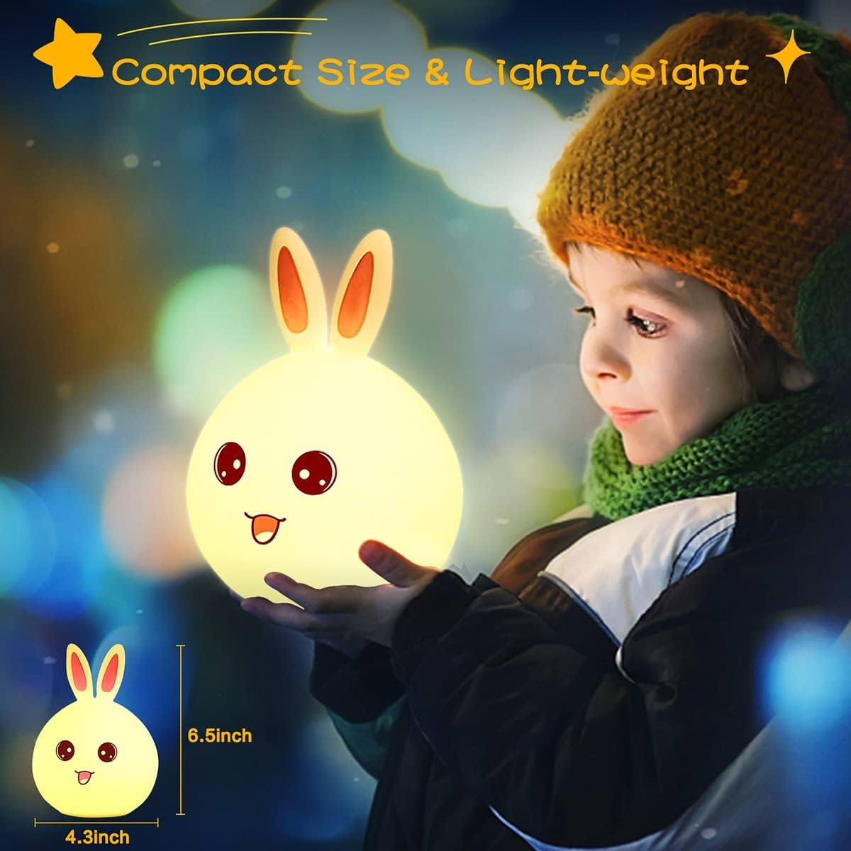 MOGADGET Night Lamp for Kids,Silicone Cute Little Rabbit LED Table Lamp, Birthday Gift for Kids (2-5 Years), Colour Changing with USB Rechargeable Night Light(Rabbit Lamp), Multicolour