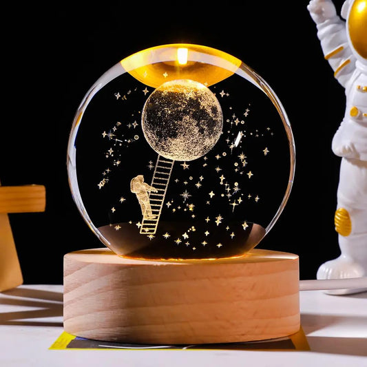 CraftVatika LED Night Light Astronaut Crystal Ball Table Lamp for Kids Room Study Room, 3D Crystal Ball Night Light for Bedroom, USB LED Night Light for Kids, 2.4 inch Glass Ball with Wooden Base