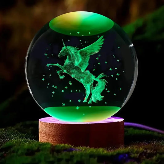 GITGRNTH 3D Crystal Ball Lamp with 16 Colors Changing LED Wooden Base - Solar System Night Light, 3D Crystal Ball, Galaxy Lamp Ball, Galaxy Crystal Ball Light Lamp with USB Powered (16 Color Unicorn)