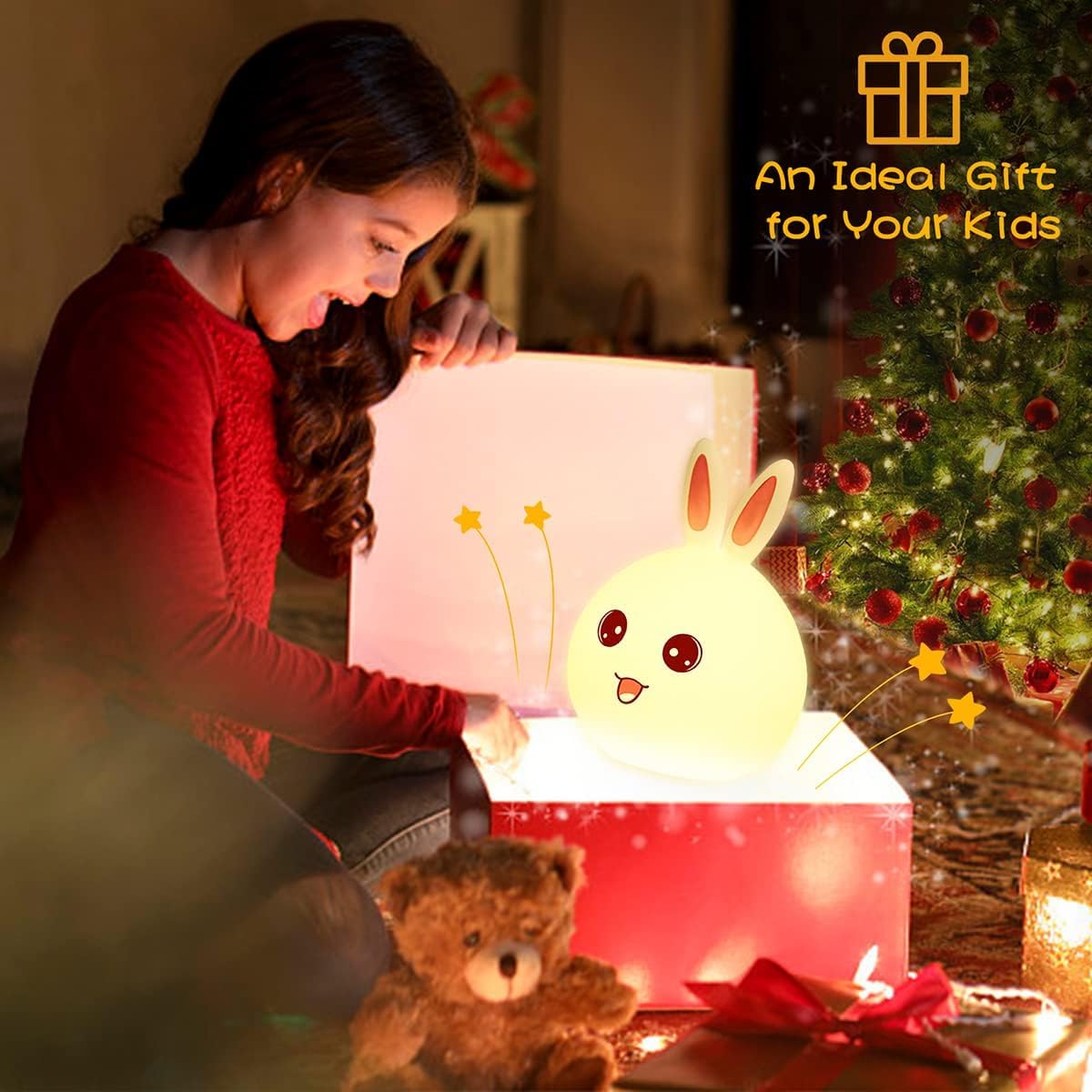 MOGADGET Night Lamp for Kids,Silicone Cute Little Rabbit LED Table Lamp, Birthday Gift for Kids (2-5 Years), Colour Changing with USB Rechargeable Night Light(Rabbit Lamp), Multicolour