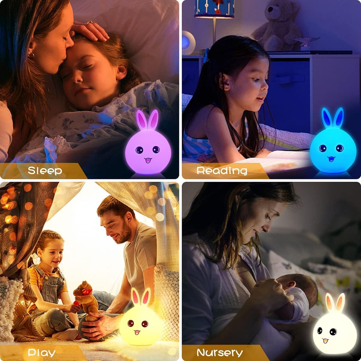 MOGADGET Night Lamp for Kids,Silicone Cute Little Rabbit LED Table Lamp, Birthday Gift for Kids (2-5 Years), Colour Changing with USB Rechargeable Night Light(Rabbit Lamp), Multicolour