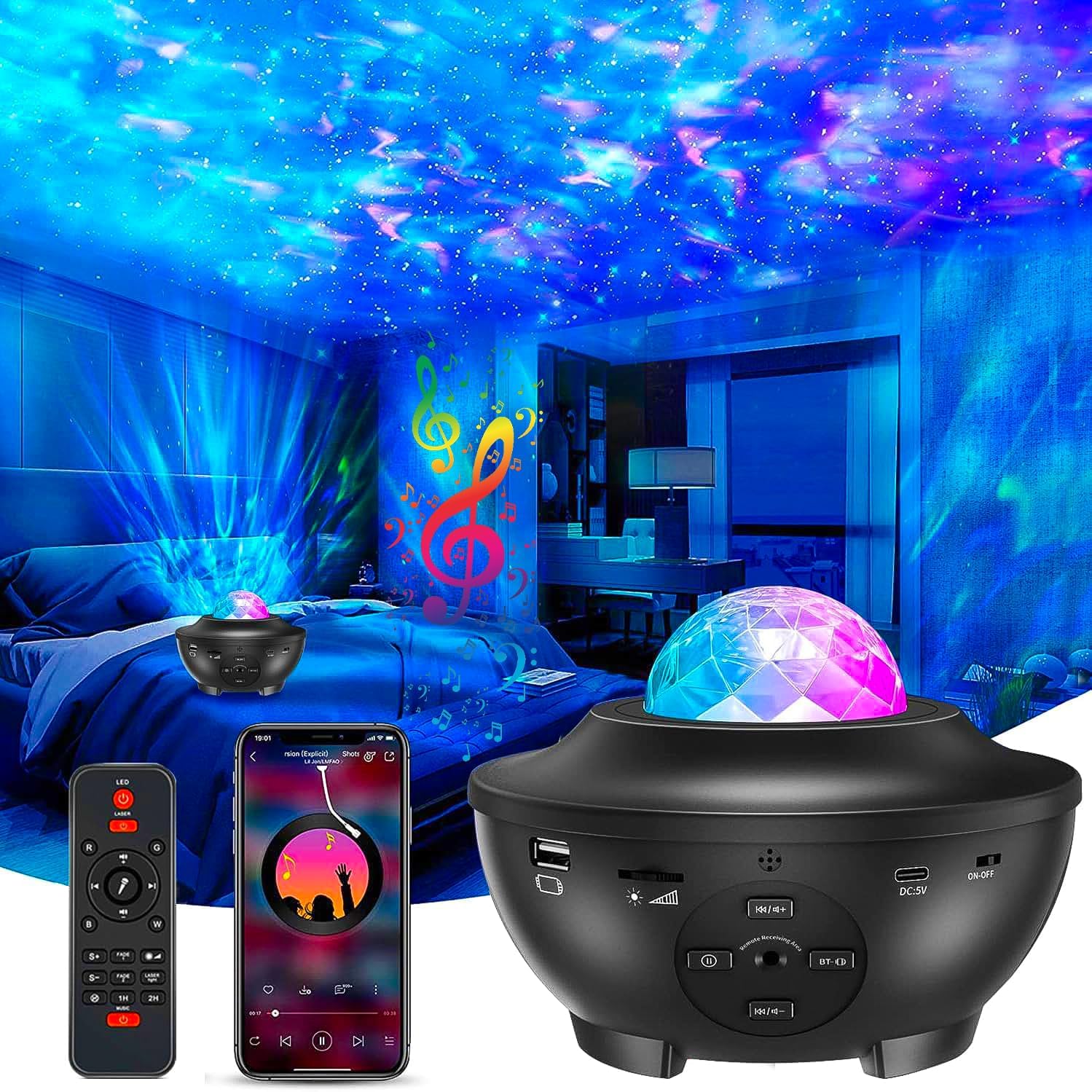 Rylan Galaxy Star Projector Night Lamp for Bedroom | Astronaut Space Projector Night Light for Kids | with Bluetooth Music Speaker & Remote