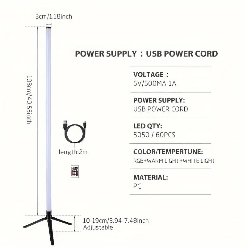 RGB USB-Powered Corner Floor Lamp - Dimmable LED Lighting